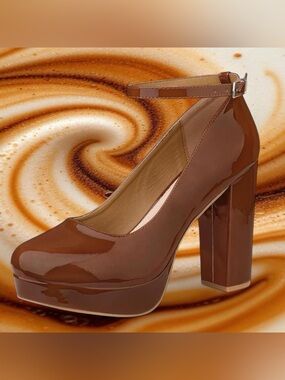 Classic Patent Ankle-Strap Pump in Brown